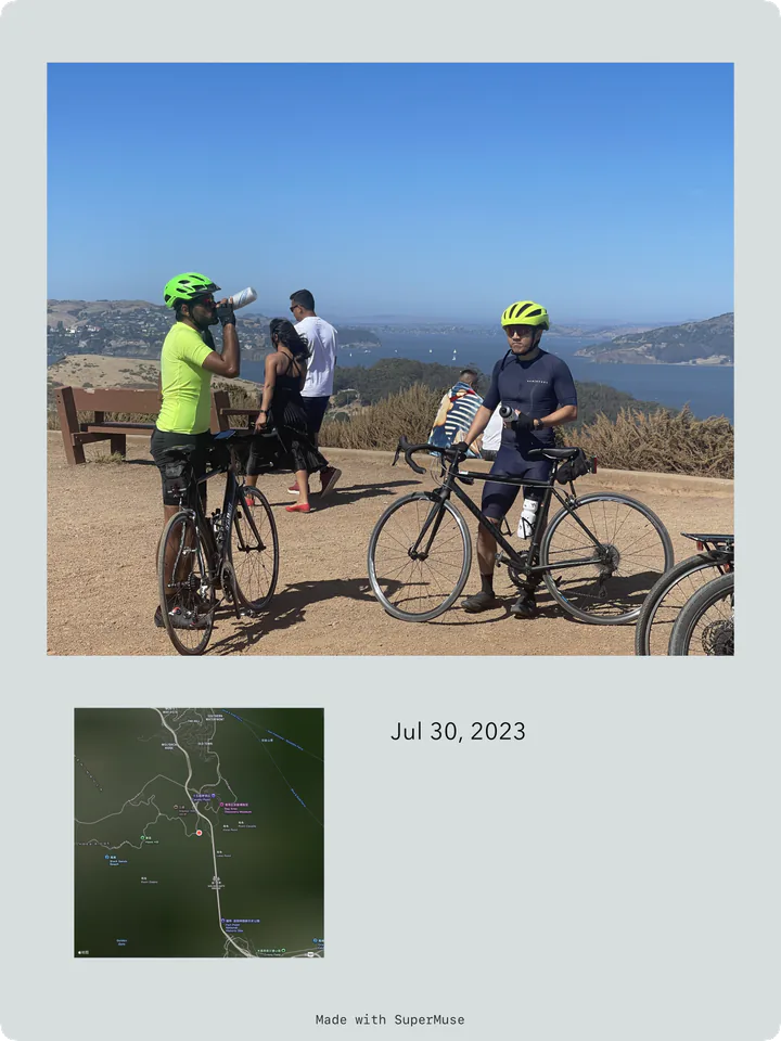 A cycling photo on a pale green card, with a route map and date below.