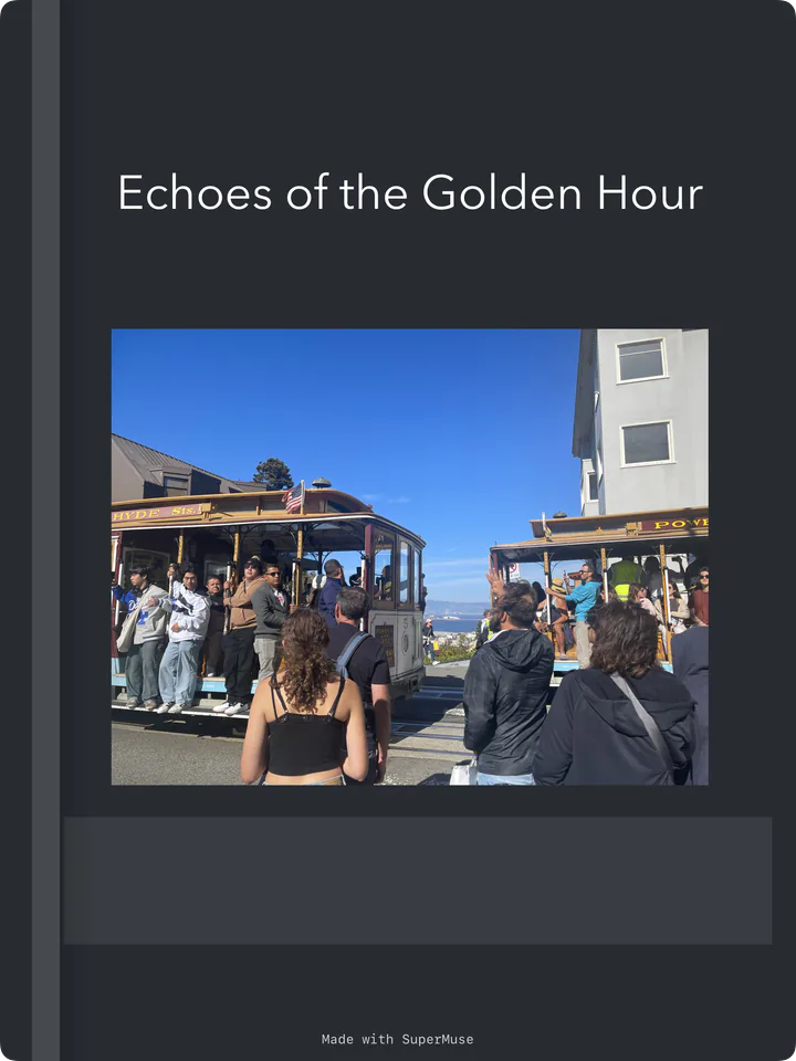 A dark gray card showing passengers beside a cable car, with the water visible in the distance.